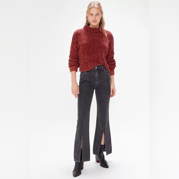 Urban Outfitters BDG Washed Black Denim Tati High Waisted Slit Flare Jean - Picture 4 of 13